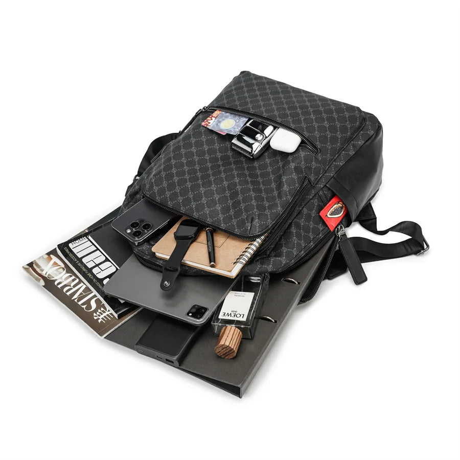 Fashion Business Men Backpack Luxury Double Layer Men's Backpacks Floral Plaid Laptop Backpack Male Schoolbag Travel Back Bag - Clikcy