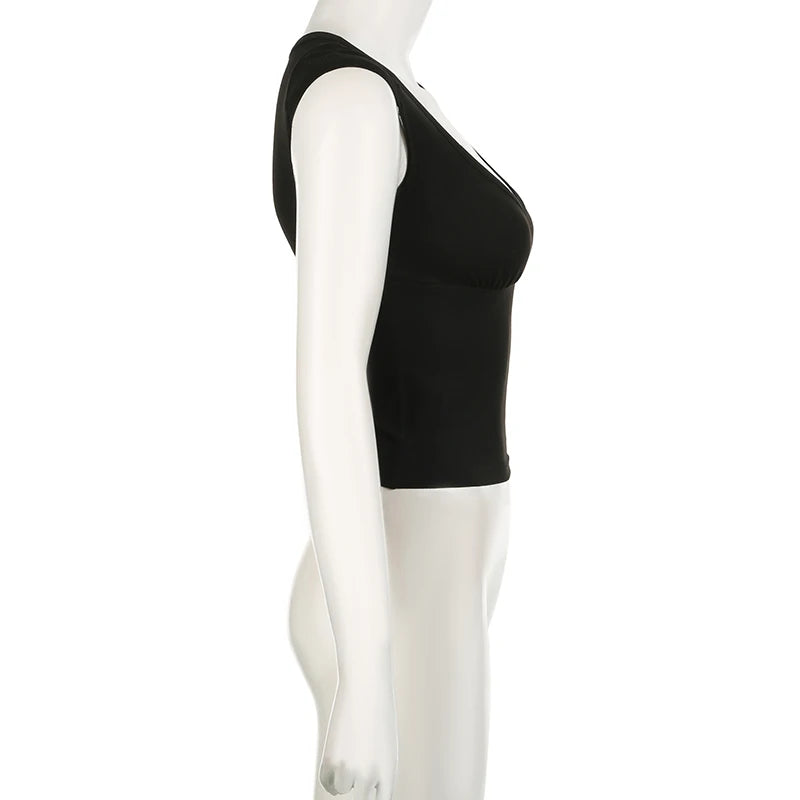 CIBBAR Sexy Deep V Neck Crop Top Women Basic Solid Tee Shirts 2024 Summer New Fashion T-shirts Vintage Clubwear Ladies Clothing - Clikcy