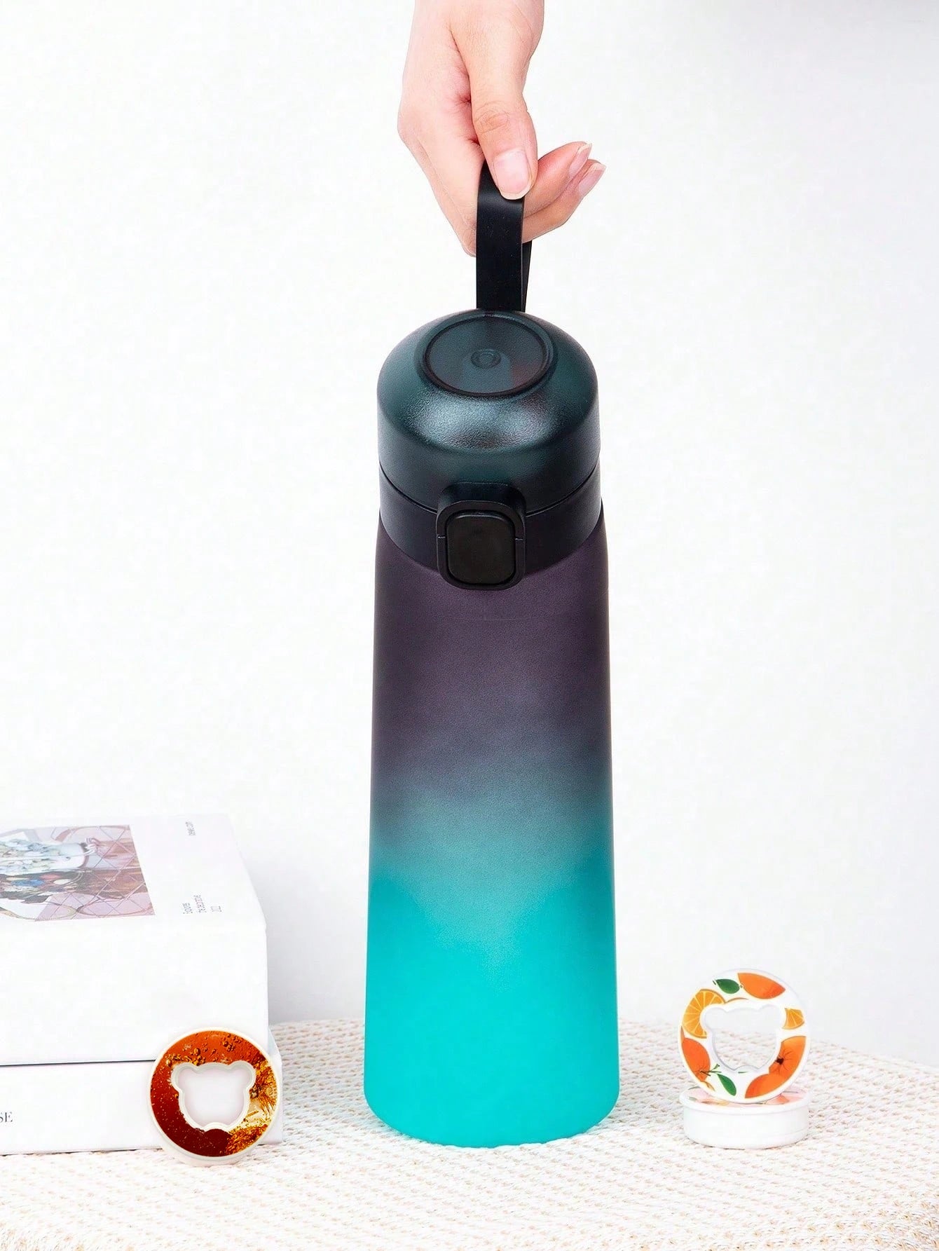 1pc 650ml Flavored Water Bottle with Random 1 Flavour Pods Air Water Bottle Frosted Black Air Camping Sport Fitness Cup - Clikcy