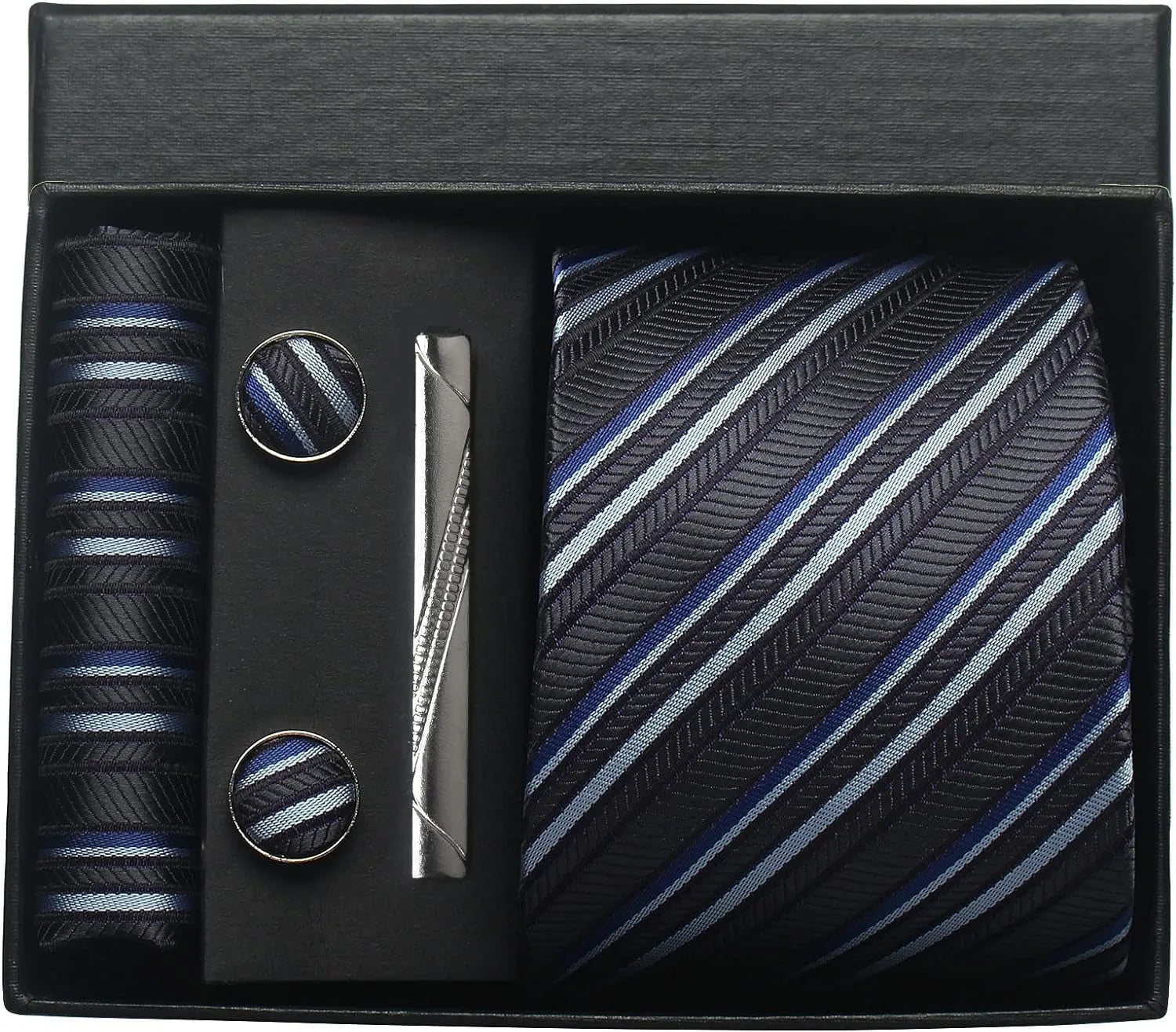 Classic 100% Silk Men's Ties In Gift box 8cm Plaid Dot Striped Business Necktie Handkerchief Cufflinks Wedding Party Tie Set