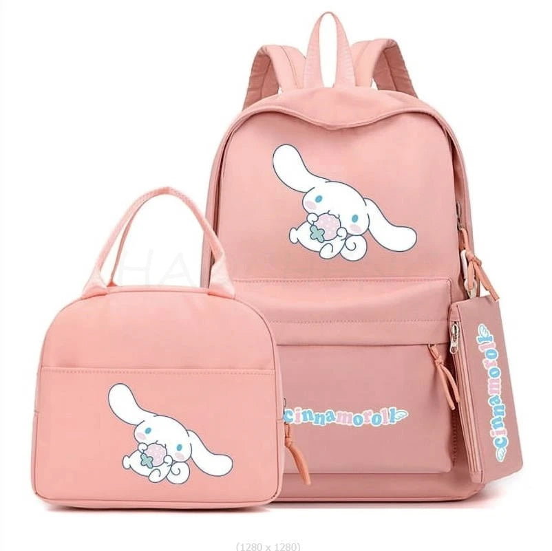 3Pcs/set Cinnamoroll Backpack Teen Girl Student Back To School Schoolbag Lass Anime Lunch Bag Pencil Case Women Leisure Rucksack - Clikcy