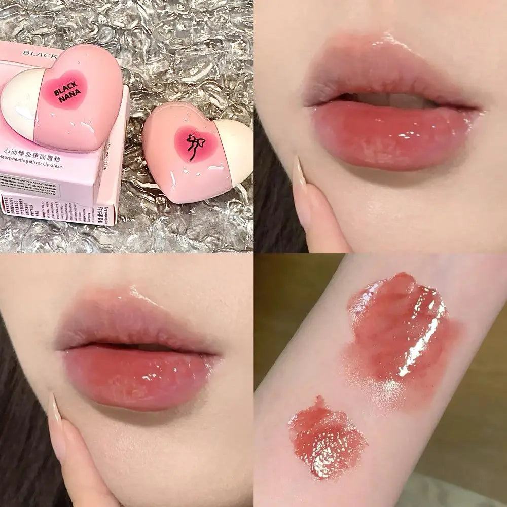 Black Nana Lip Gloss Cute Heart Shaped Lip Glaze CPNP Verified Lipstick Long Lasting Hydrating Natural Make Up Cosmetic - Clikcy