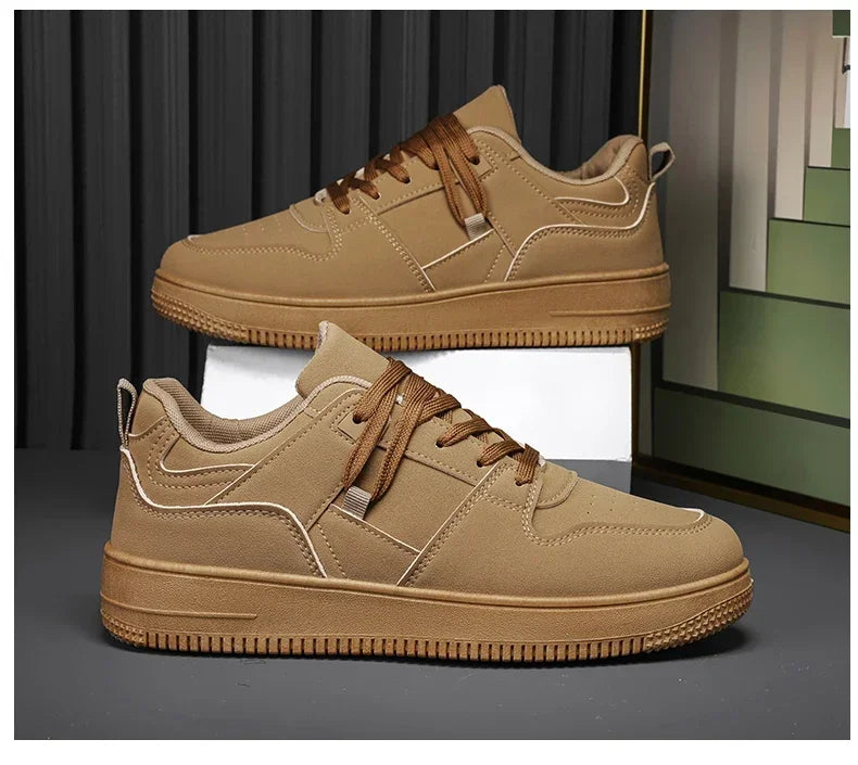 Yellow Leisure Running Sneakers Men Outdoor Leather Shoes Flat Classic Black Sports Shoes Lace Up Skateboard Board Shoe Walking