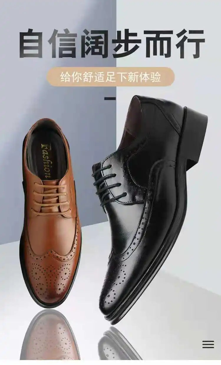 Men's Classic Retro Brogue Shoes Mens Lace-Up Business Leather Shoes Dress Office Flats Men Wedding Party Oxfords Work Footwear