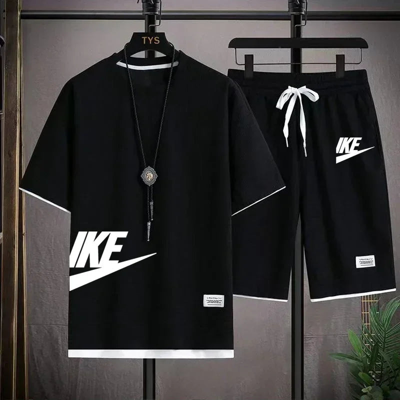 2025 New Fashion casual trend Men's sports suit Short sleeve T-shirt and outdoor summer sports shorts two-piece set size M-3XL - Clikcy