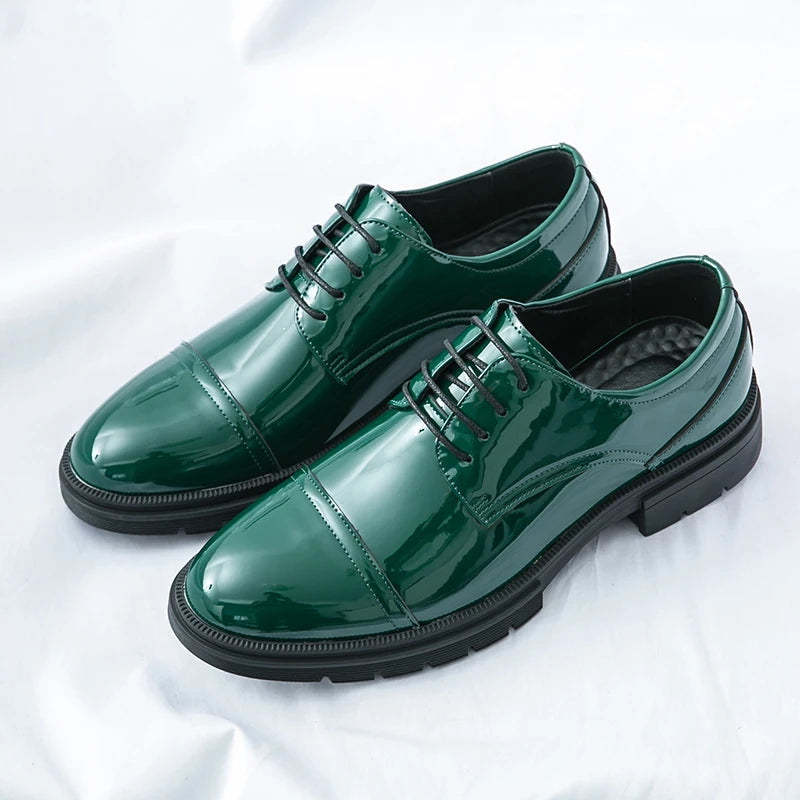 Classic Green Style Casual Derby Formal Shoes Career Office Leather Shoes Pointy Toe Handmade Business Wedding Dress Shoes Men - Clikcy