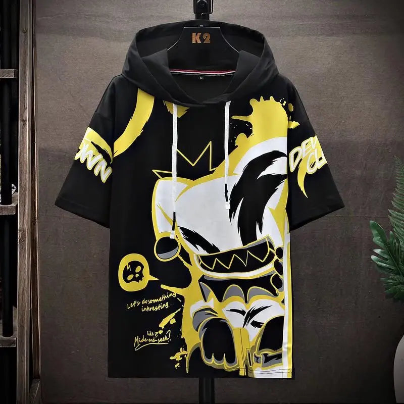 2022 Summer Men's Hoodies Japan Fashion Streetwear Short Sleeve Sweatshirts Men Casual Men Clothed Harajuku Printing Hoodies Men - Clikcy