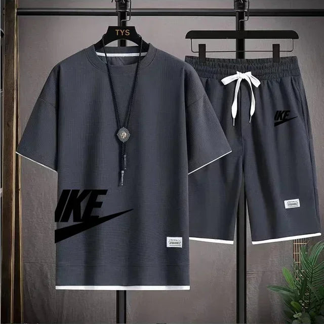 2025 New Fashion casual trend Men's sports suit Short sleeve T-shirt and outdoor summer sports shorts two-piece set size M-3XL - Clikcy