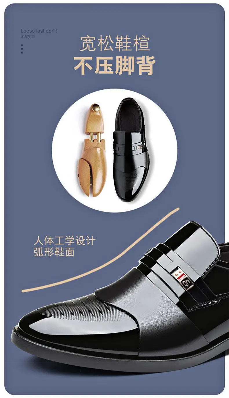 Fashion Black PU Leather Shoes Slip on Formal Men Shoes Plus Size Point Toe Wedding Shoes for Male Elegant Business Casual Shoes