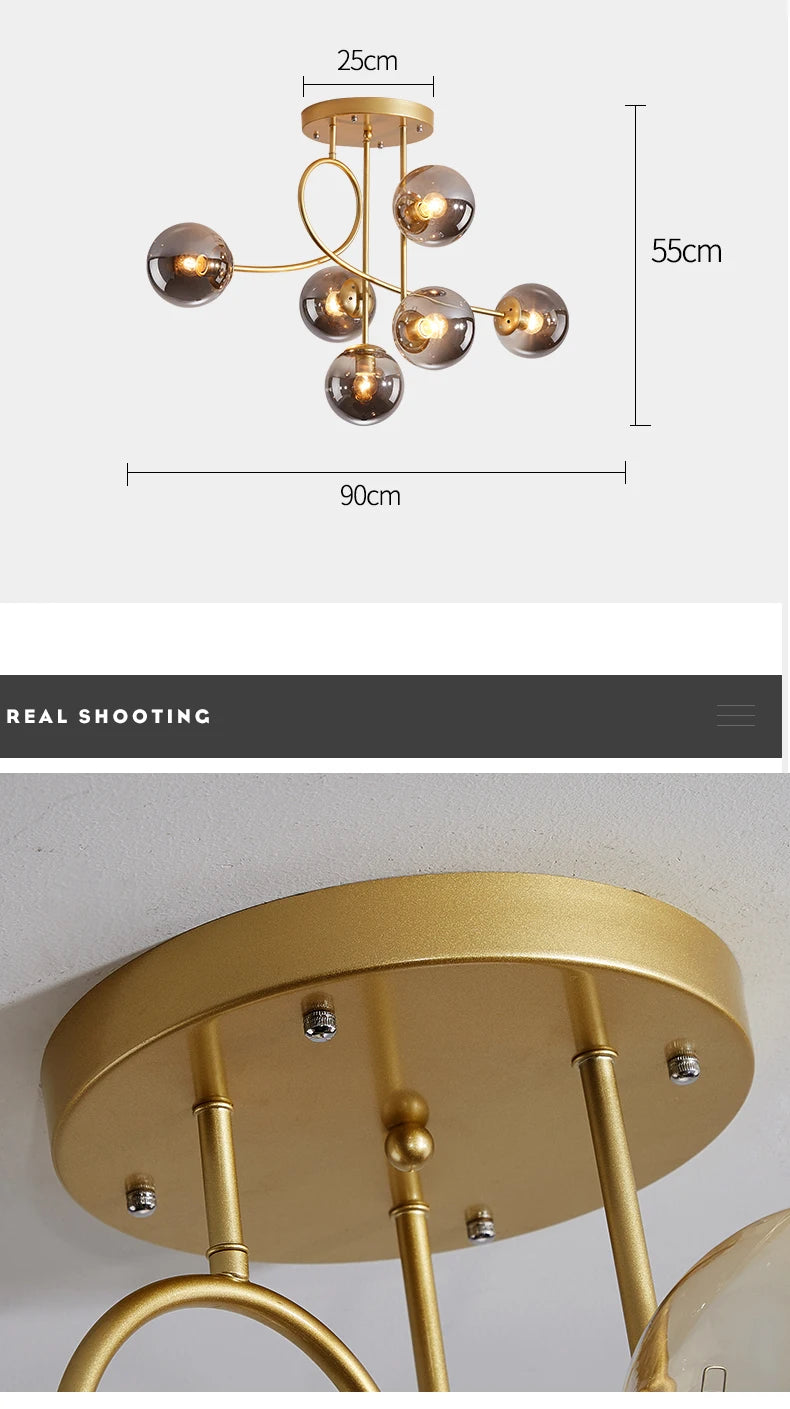 JUNYU Nordic Modern Chandelier Magic Bean Glass Ceiling LED Gold/Black Luxury Pendant Light for Living Room Bedroom Home Decor - Clikcy