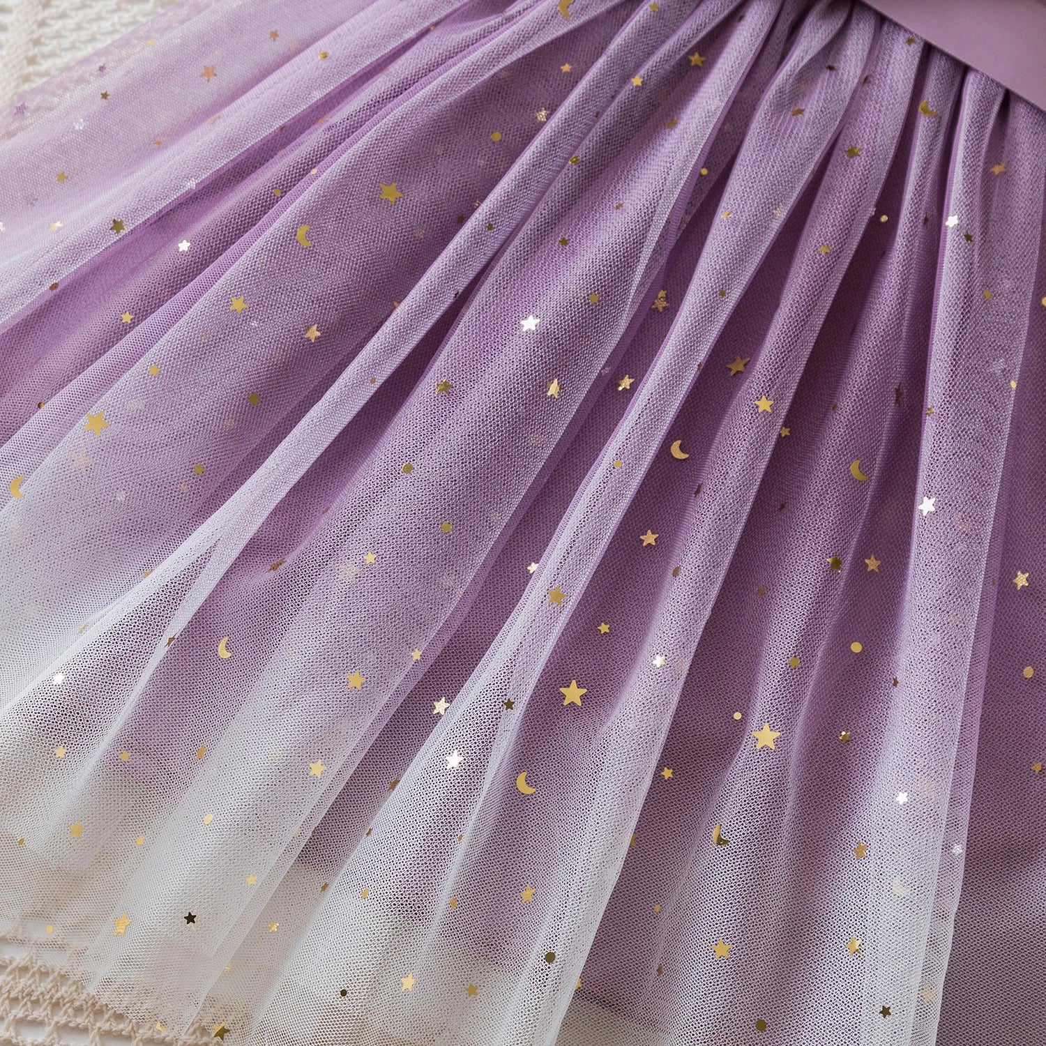 New Children's Dress for 3-8 Yrs Summer Dress Lotus Leaf Edge Design Bow Lace Up Star Sequin Sweet  Tulle Kids Dresses for Girls - Clikcy