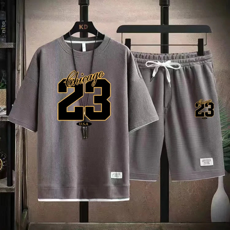 High Quality Men's Korea Comfortable and Summer  Fashion Print Sports Suit Fitness Jogging Daily Casual Wear Beach Shorts Set - Clikcy