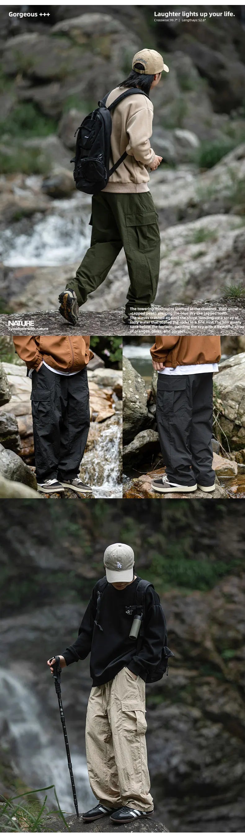 TFETTERS 2025 Autumn Casual Pants Men Waterproof  Thin Mid Waist Solid Color Men Cargo Pants Tourism Outdoors Riding Trousers - Clikcy