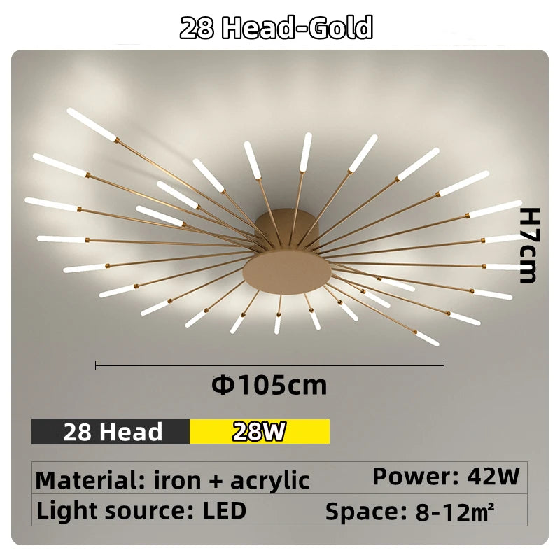 Led Firework Chandelier Dimmable For Living Room Bedroom Milk Yellow Ceiling Chandelier Dining Room LED Ceiling Lamp With Remote