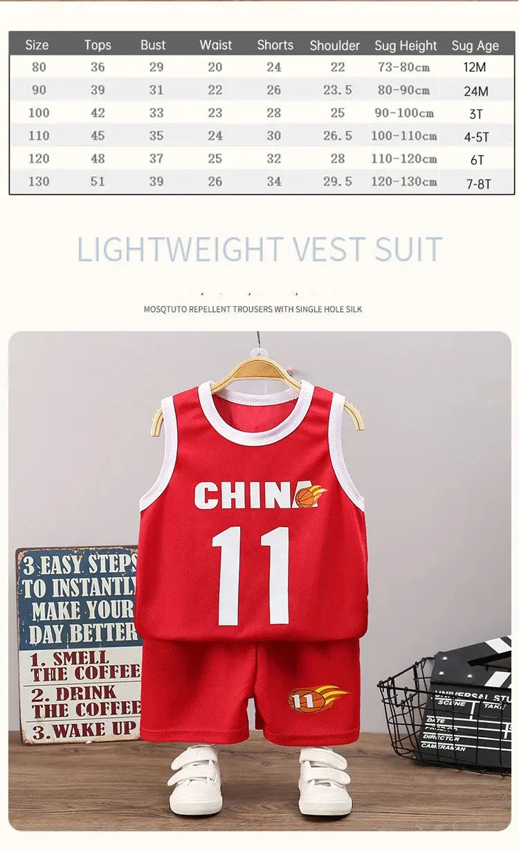 Children's Sets Summer Children Sleeveless T-shirt Shorts Set Quick-drying Outdoor Tank Top Shorts Sets Boys Sport Basketball Tr - Clikcy