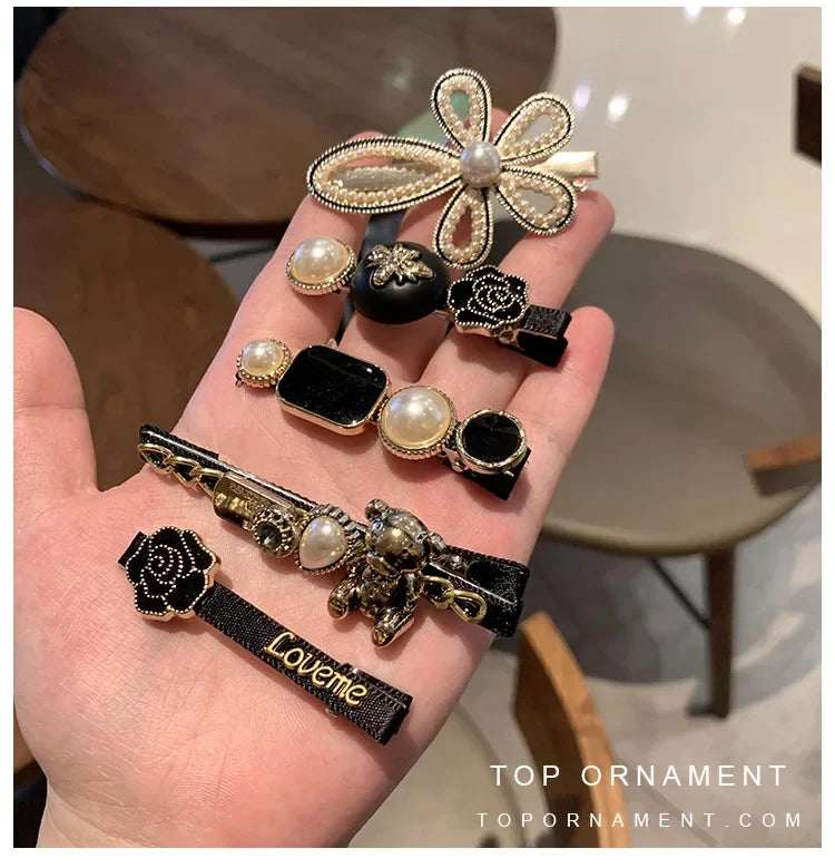 5pcs Women's Hairpin Side Hair Clip Set Designer Pearl Headwear Bangs Hairpin Headpiece Hair Accessories Hairwear Duckbill Clip - Clikcy