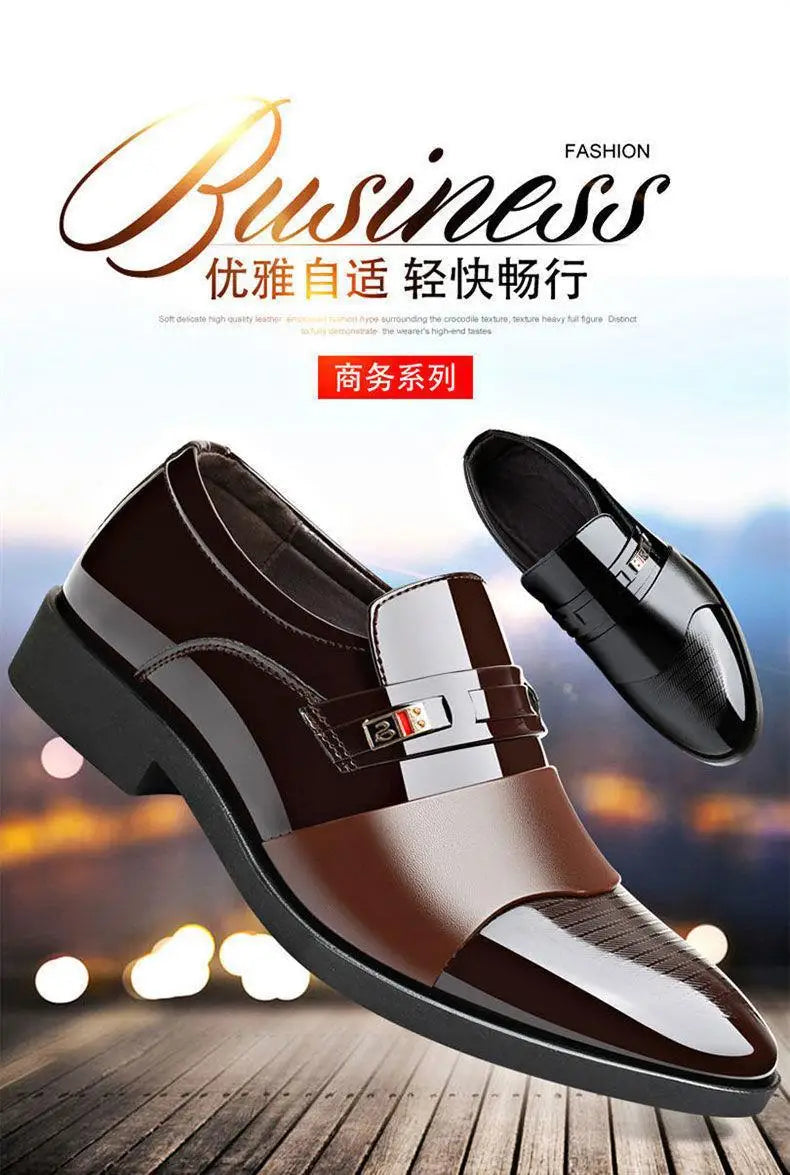 Fashion Black PU Leather Shoes Slip on Formal Men Shoes Plus Size Point Toe Wedding Shoes for Male Elegant Business Casual Shoes