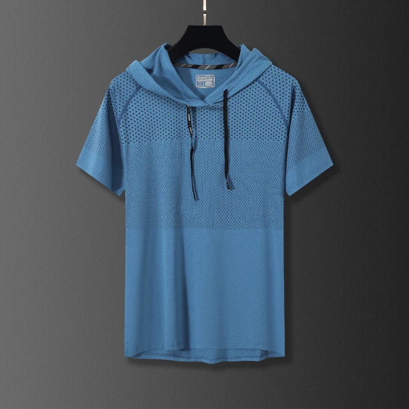 Youthful Vitality Summer Sweatshirts Thin Men's Printing Hooded Quick Drying Breathable Casual Motion Loose Short Sleeve Tops - Clikcy