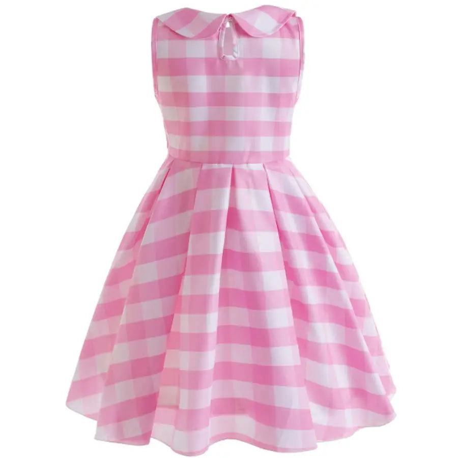 Pink Barbie Dress For Girls Sweet Doll Collar Plaid Cosplay Costumes Sleeveless Dress Fashion Party Clothes Kids New Year Gift - Clikcy