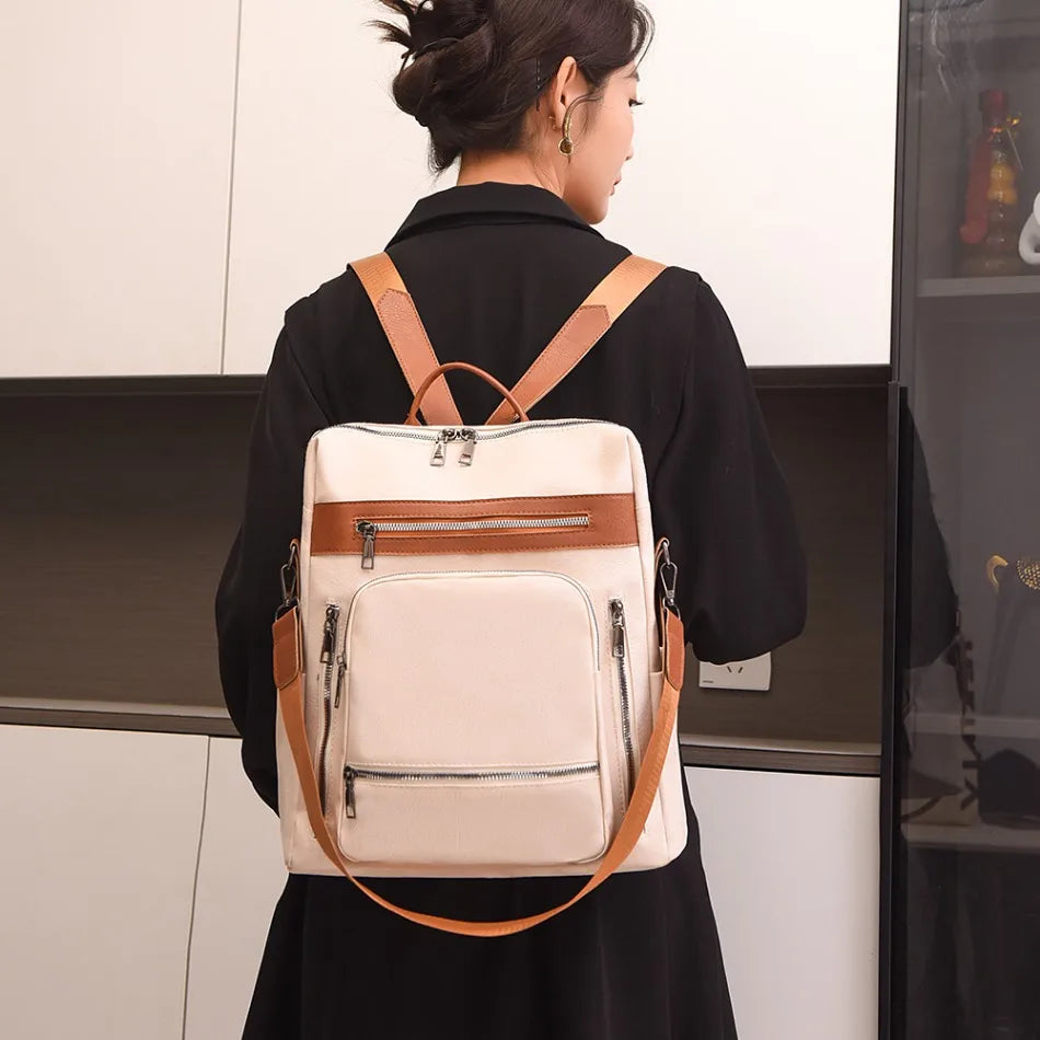 High-quality Leather Women Classic Back Pack 2025 Solid Color Luxury Travel Backpack Casual School Bags Girls Mochilas Feminina - Clikcy