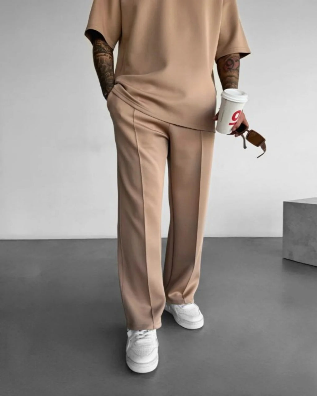 2025 Spring and summer men's new four seasons loose straight tube sports casual pants comfortable suit pants drawstring waistban - Clikcy