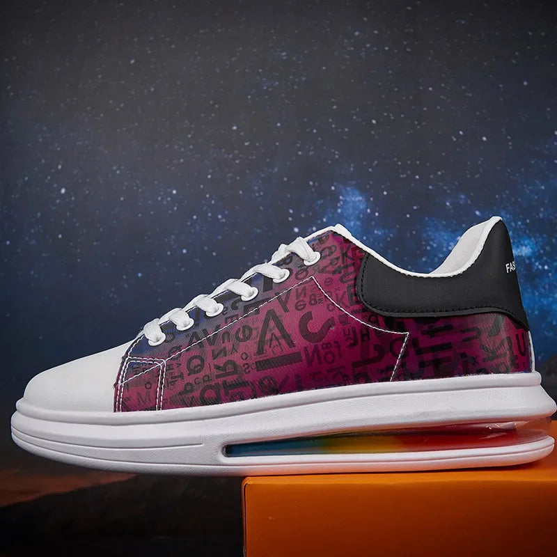 Graffiti 2025 New Casual Men Shoe Fashion Flat Air Cushion Man Sneakers Outdoor Non-slip Designer Tide Pu Leather Big Size 43 44 - Clikcy