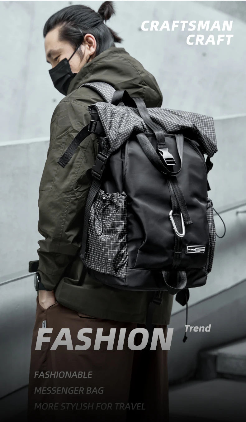 Men's Backpack Roll Top Travel Expandable Large Capacity Backpack Waterproof Outdoor Motorcycle Riding Hike Sports Bags - Clikcy