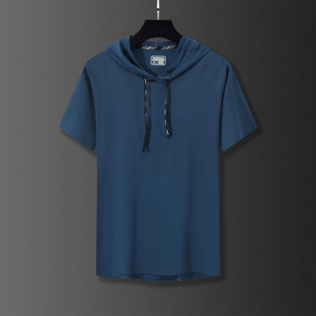 Youthful Vitality Summer Sweatshirts Thin Men's Printing Hooded Quick Drying Breathable Casual Motion Loose Short Sleeve Tops - Clikcy