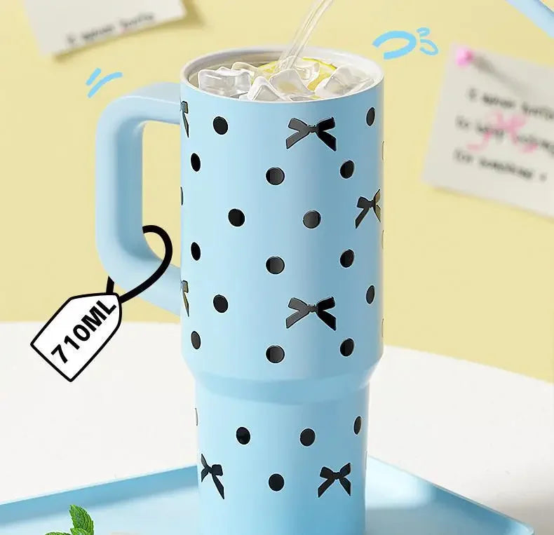 24oz Portability Tumbler with Handle Straw Lid Large Volume Stainless Steel Vacuum Insulated Cup Keep Cold Travel Mug - Clikcy