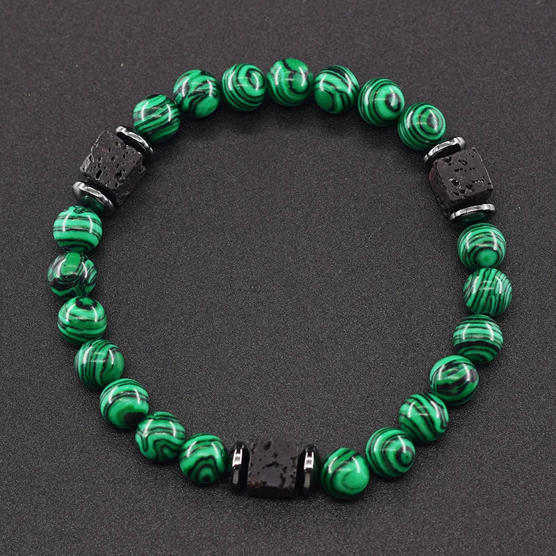 New Fashion Natural Stone Bracelet Men 8mm Onyx Lava Obsidian Strand Braclet Healing Beaded Bracelet Leisure Pulsera Accessories - Clikcy