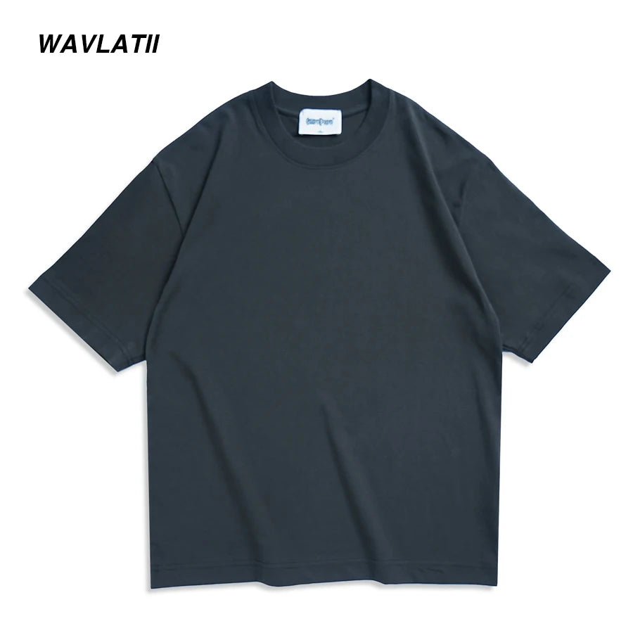 WAVLATII New Men Oversized T shirts Female 260 GSM Casual White Streetwear Tees Black Solid Basic Summer Tops for Young WMT2401 - Clikcy