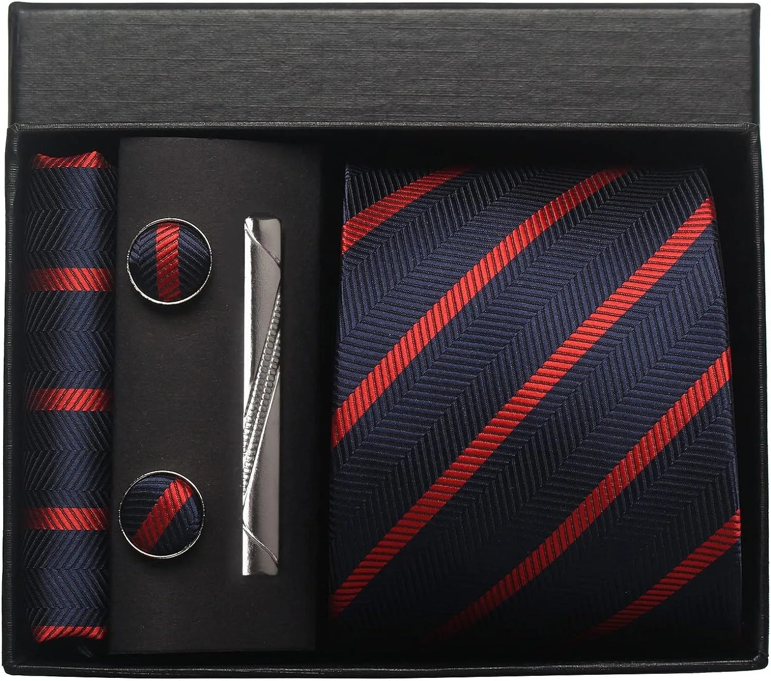 Classic 100% Silk Men's Ties In Gift box 8cm Plaid Dot Striped Business Necktie Handkerchief Cufflinks Wedding Party Tie Set