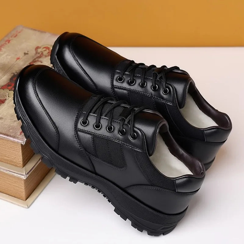 New Platform Cow Leather Casual Sneakers for Men Designer Autumn Winter Cotton Black Outdoor Men's Sports Shoes Zapatos Hombre - Clikcy