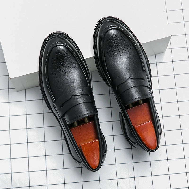 High Quality Casual Business Leather Shoes Men Wedding Social Leather Men’s Dress Shoes British Formal Carving Men Block Shoes - Clikcy