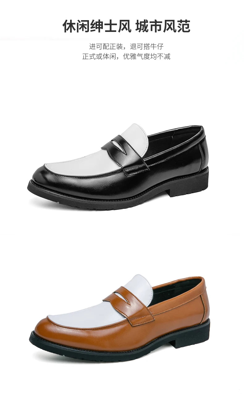 Trend Leather Shoes For Men Comfortable Slip On Loafers Yuppie Brogue Shoes Men British Style Formal Leather Men’s Dress Shoes - Clikcy