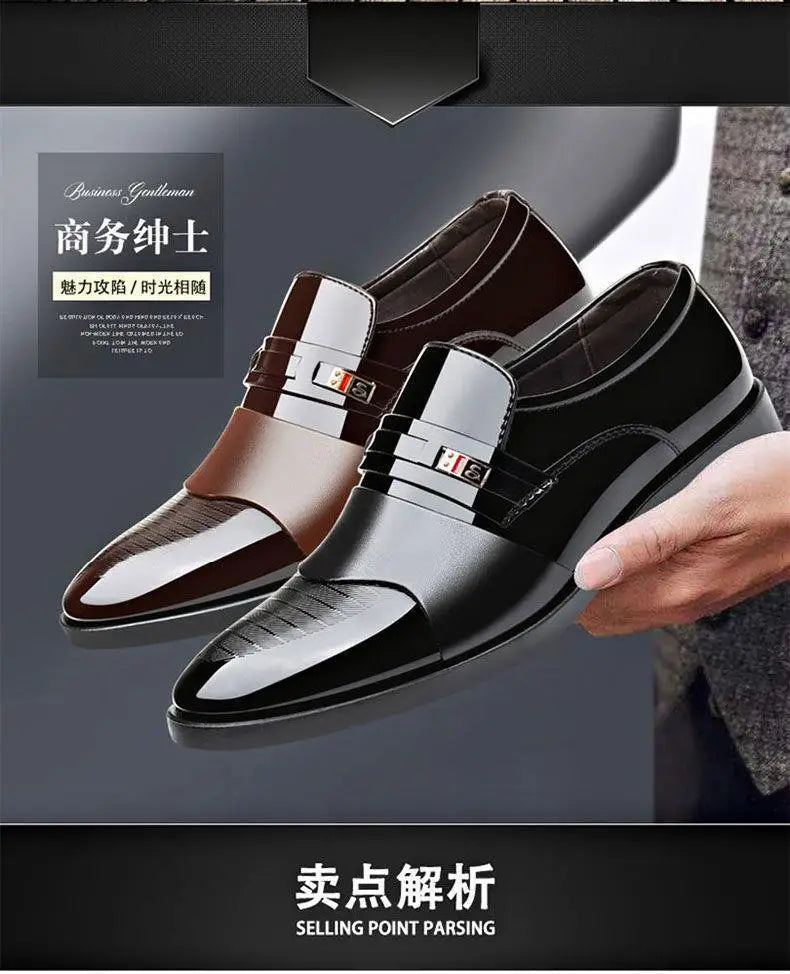 Fashion Black PU Leather Shoes Slip on Formal Men Shoes Plus Size Point Toe Wedding Shoes for Male Elegant Business Casual Shoes
