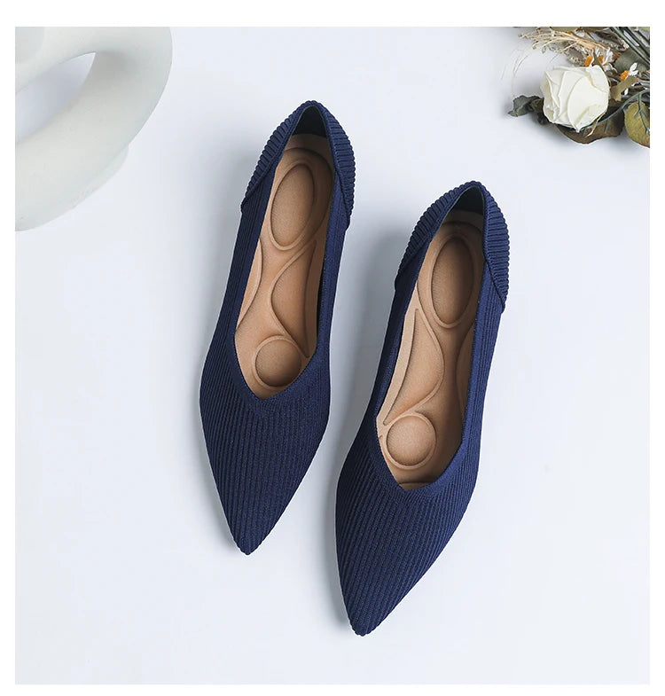 Women's large high-heeled shoes Multicolor pointy knit breathable comfortable anti-skid rubber sole work shoes 2023 new autumn