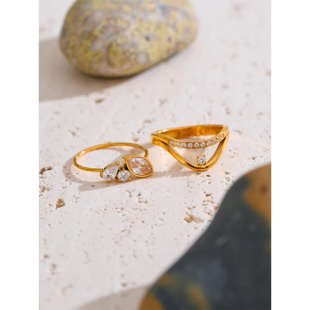 Yhpup Size 6 7 8 Delicate Shiny CNC Cubic Zirconia Ring High Quality 18K Gold PVD Plated Stainless Steel Finger Jewelry Gift - Clikcy