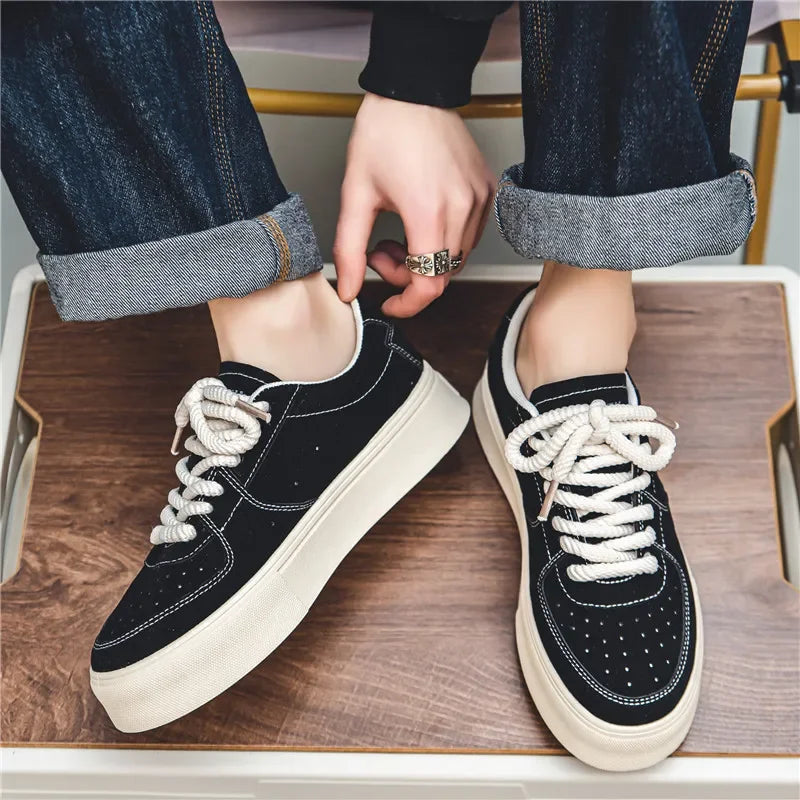 Men's Fall Casual Skateboard Shoes Men Comfortable Black Thick Sole Sneakers Lightweight Versatile Walking Tennis Shoes for Men
