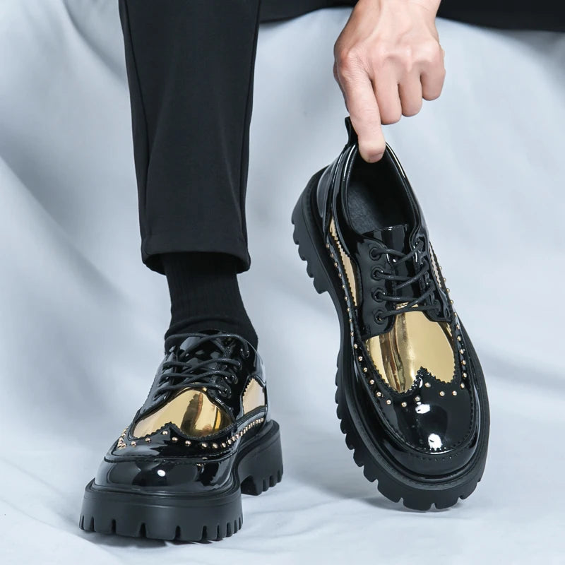 Men Casual Office Business Formal Oxford Thick Bottom Dress Shoes Men Gentleman Outdoor Patent Leather Wedding Shoes Fashion - Clikcy