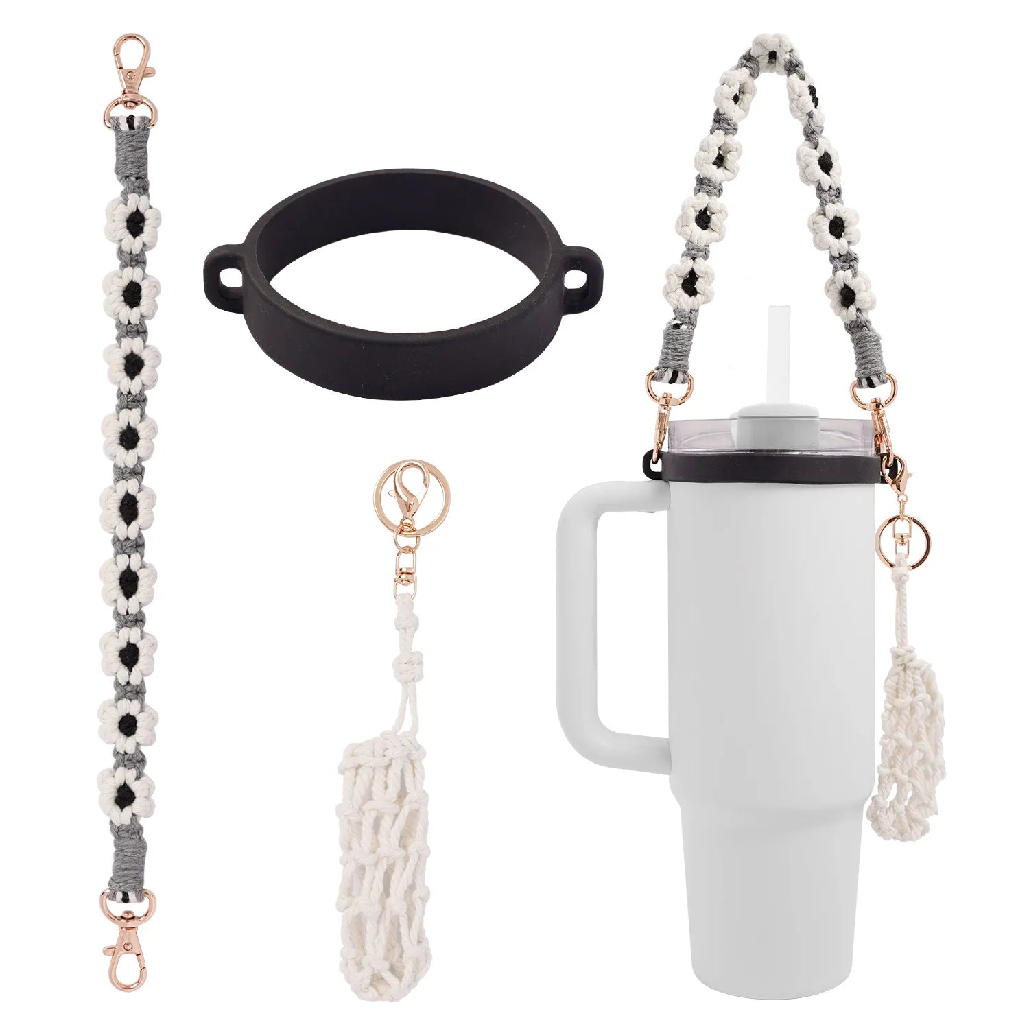 Amazon's popular Stanley daisy flower water cup hanging rope, food grade silicone ring, portable kettle cup strap - Clikcy