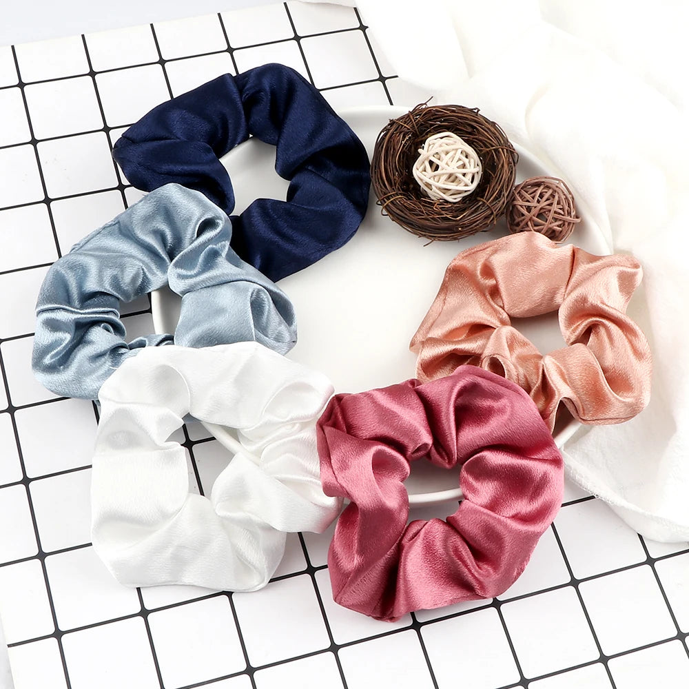 5Pcs/Lot Girl Pink Red Hair Band Accessories Fashion Large Hair Ties Solid Color Elastic Scrunchies For Women Ponytail Hairstyle - Clikcy