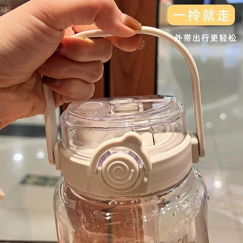 1.5/2Liter Sport Straw Water Bottle with Time Scale Plastic Summer Cold Juice Water Cup Large Capacity Portable Travel Bottles - Clikcy