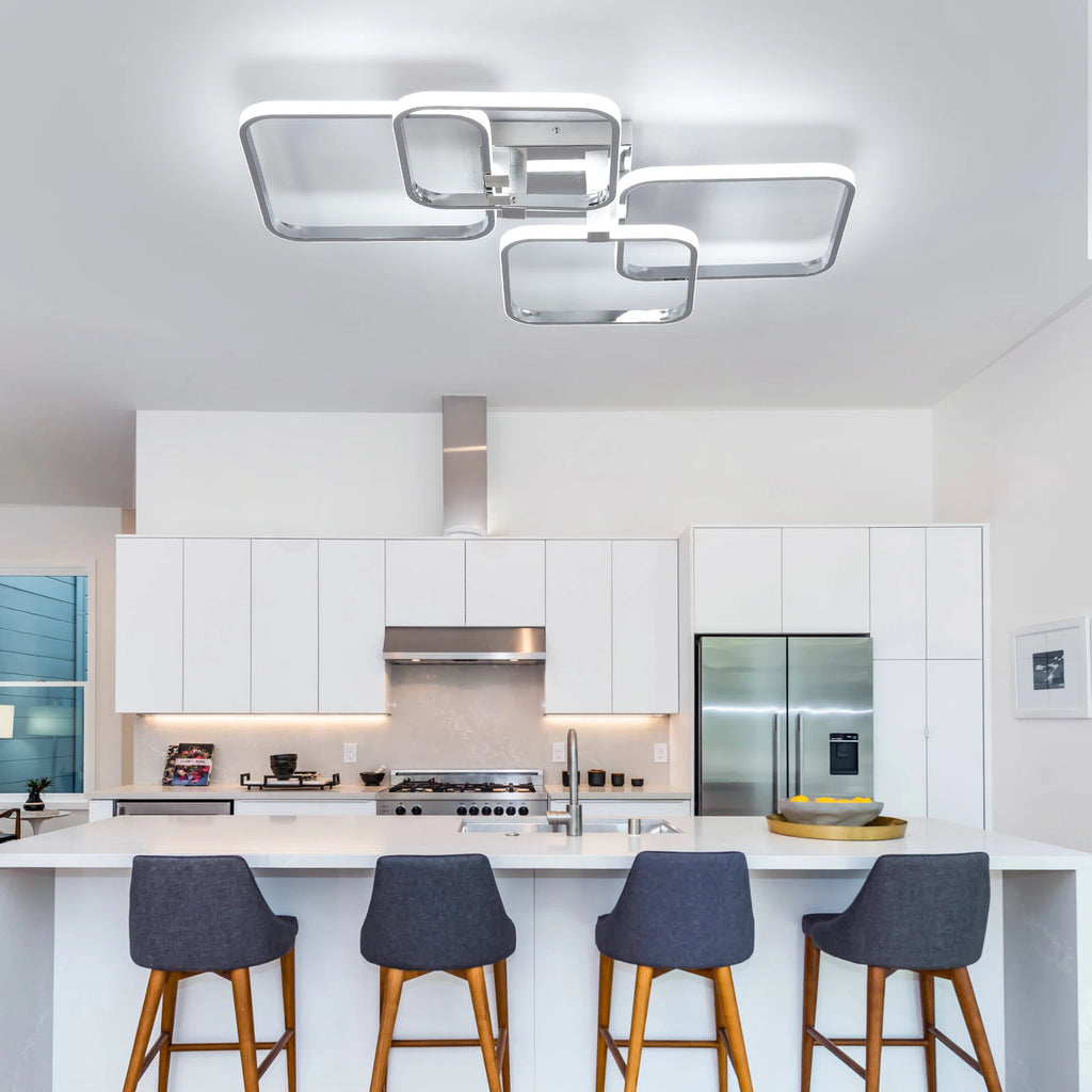 Modern LED Ceiling Light with Remote Control, Dimmable Chandelier for Living Room Bedroom, Flush Mount Lighting Fixture Indoor - Clikcy