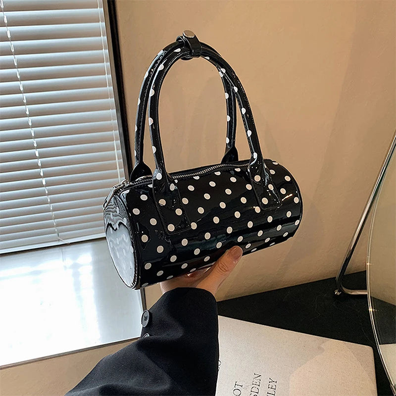 Women Fashionable Shoulder Bag, Adjustable Strap Dots Print Handbag Zipper Closure Crossbody Bag - Clikcy