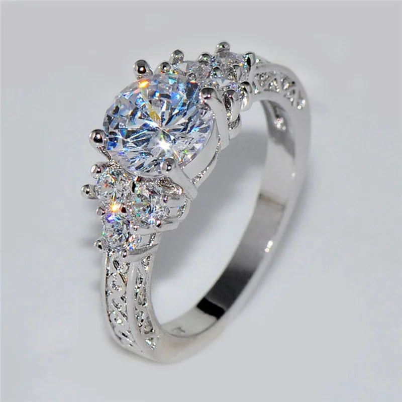 Exquisite Fashion Silver Color Engagement Rings for Women Fashion White Zircon Stones Ring Anniversary Bridal Wedding Jewelry - Clikcy