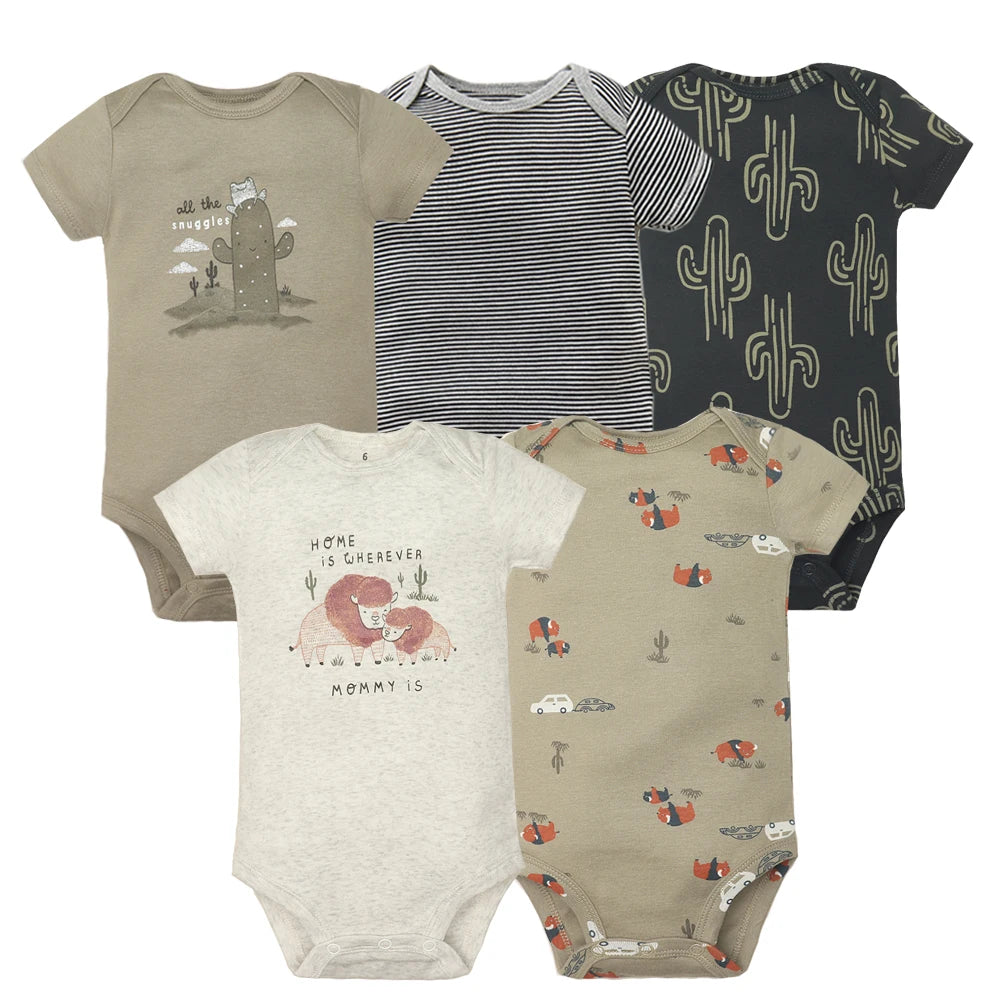 5PCS/Lot Baby Boys Girls Bodysuits 100% Cotton Short Sleeves Kids Clothes 6-24 Month Newborn Baby Clothing bebe Jumpsuit - Clikcy