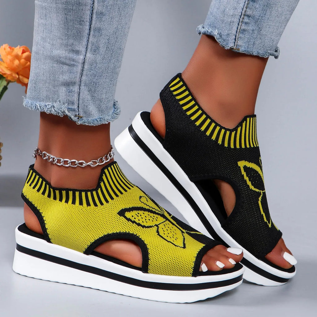 Women Flat Sandals Mesh Fish Mouth Casual Low Heels New Summer Slides Women Platform Shoes Sports Wedges Beach Comfort Sandals