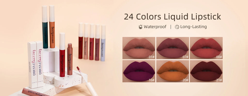 Matte Liquid Lipstick Waterproof Long Lasting Velvet Lip Gloss Tint Tube Matte Nude Pigment Red Black Makeup Cosmetics Lipsticks - Clikcy