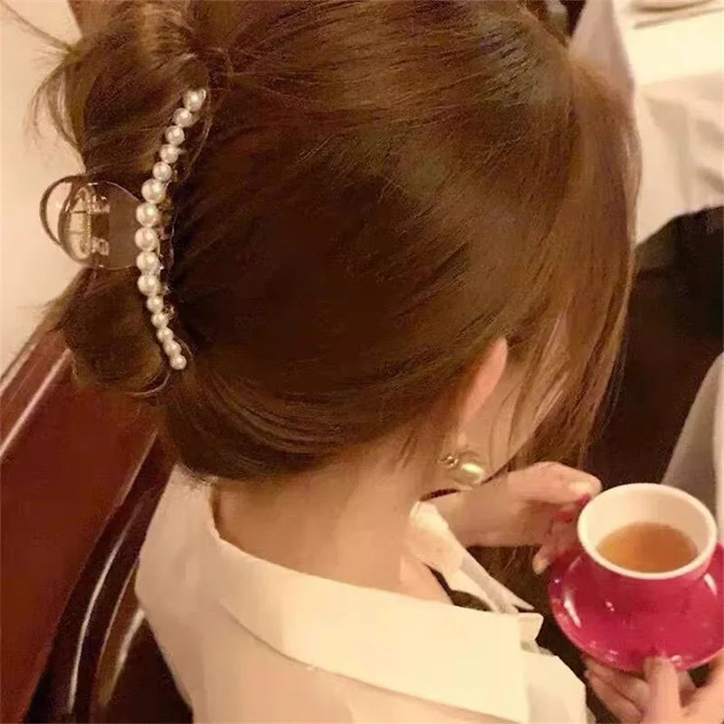 Elegant Hyperbole Big Pearls Acrylic Hair Claw Clips Big Size Makeup Hair Styling Barrettes for Women Hair Accessories - Clikcy